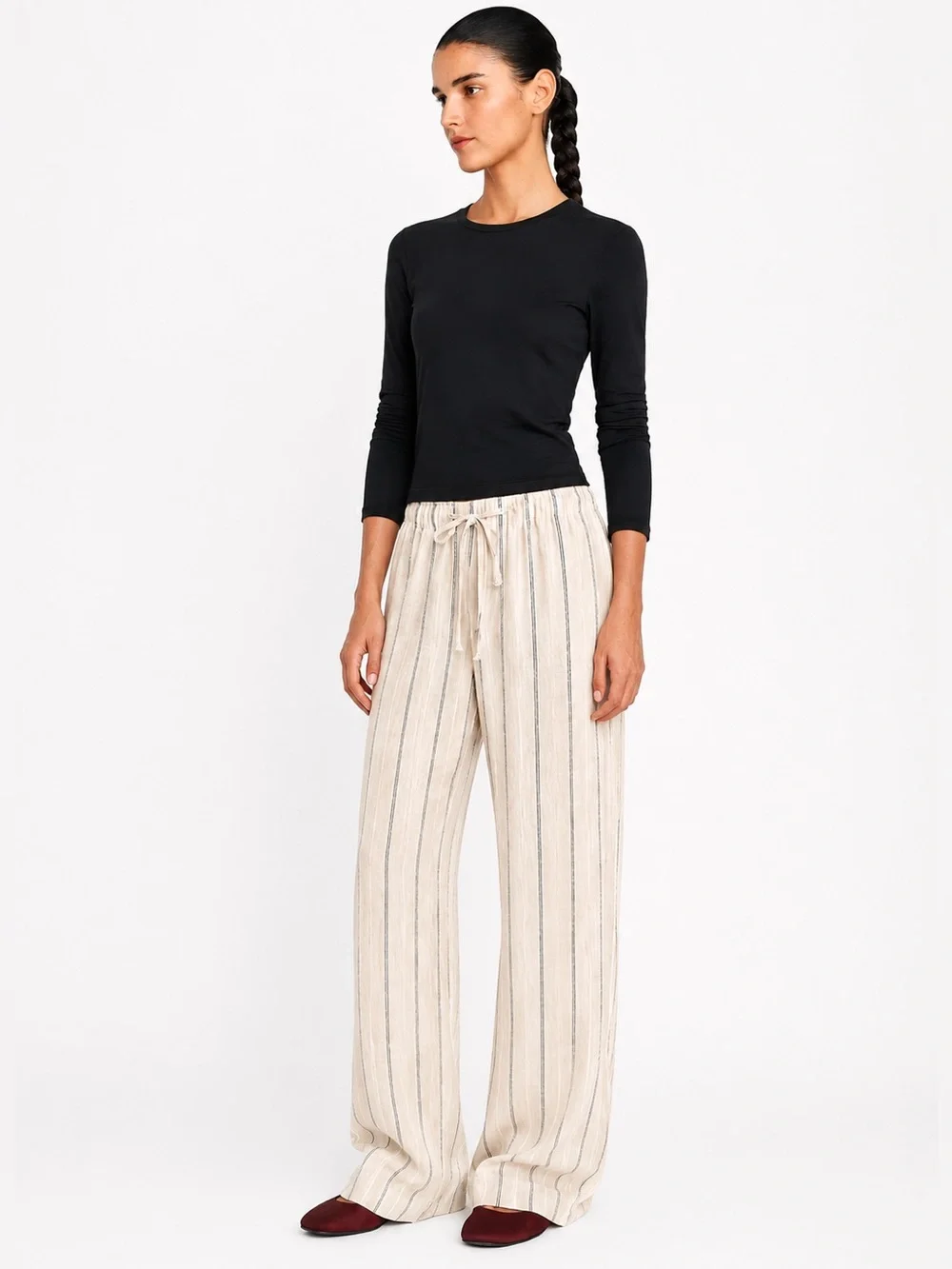 NWOT Reformation Relaxed Olina Striped Linen Pants in Oatmeal & Black | XS
